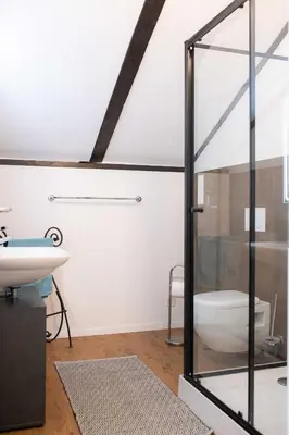 a bathroom with a toilet and a sink at Säntisecho - in der Natur zu Hause in Urnäsch