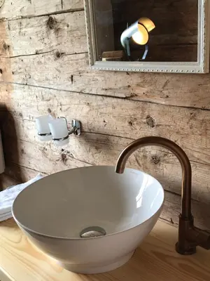 a white sink in a bathroom with a mirror at Alphütte Burst in Alt Sankt Johann