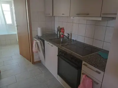 a small kitchen with a sink and a dishwasher at City Home St Gallen in St. Gallen