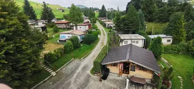 an aerial view of a small village with houses at Camping Schönengrund in Schönengrund