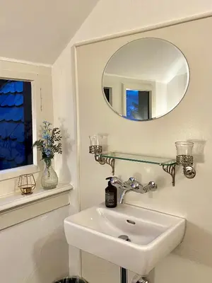 a bathroom with a sink and a mirror at Villa Bergruh in St. Gallen